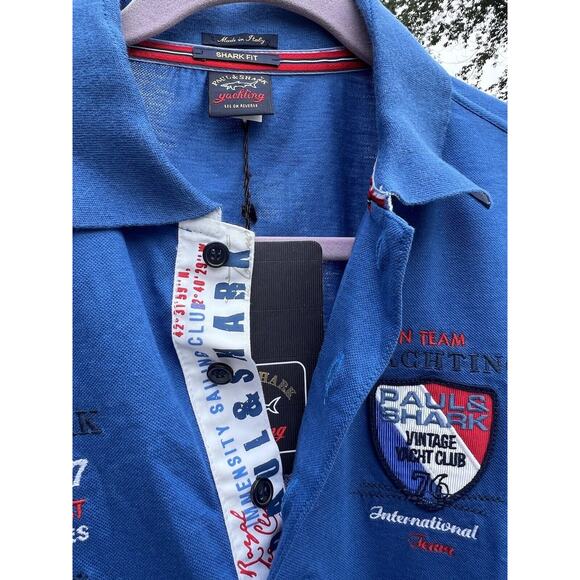 Paul Shark Yachting Polo Shirt Mens Size L Short Sleeve Royal Blue Patch Logo - Picture 6 of 12